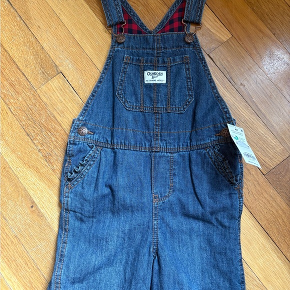 Boys 4t Denim Overalls with Red Plaid Lining NWT - Picture 3 of 4